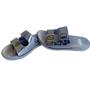 Luofu Womens Black TWO Strap Slip On Sandals Slides Shoes~ 39